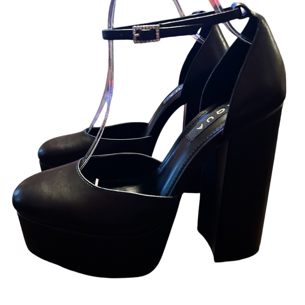 Aqua Lisa Black Leather Platform Shoes Size 8.5